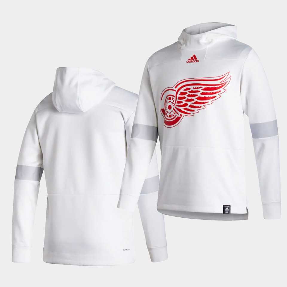 Men Detroit Red Wings Blank White NHL 2021 Adidas Pullover Hoodie Jersey